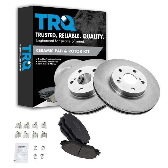 TRQ Front Ceramic Brake Pad Set & Rotor Pair Set Fits Select tC Matrix Rav4 Vibe