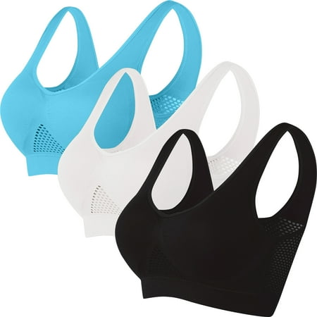 Huvoen Seamless Racerback Sports Bra  3PC Women Seamless Sports Bra Wirefree Yoga Bra with Removable Pads Multicolor 4xl