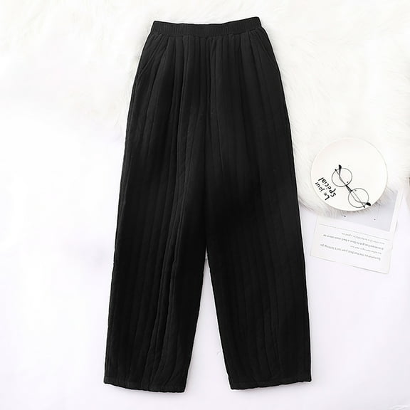 Ftwytp Womens Fashion Winter Fleece Pant Stretchy Elastic Waist Wide Leg Keep Warm Pants Solid Color Pleated Workout Capri Pant Trouser