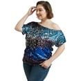 thumbnail image 3 of Sparkle Sequin One Shoulder Short Sleeve Holiday Top,Midnight, 2X-Large, 3 of 5