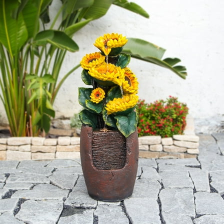 Sunflower Cascade 4-Tier Outdoor Water Fountain – 39.76" Tall Garden Décor