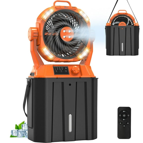 Ventilador HIMONI 20000 mAh con nebulización, balde de 6 L, control remoto y luz LED