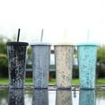 thumbnail image 3 of Yesbay 24OZ/710ml Water Cup with Straw Glitter Double Wall Wavy Edge Straight Tumbler Juice Iced Coffee Cup, 3 of 8