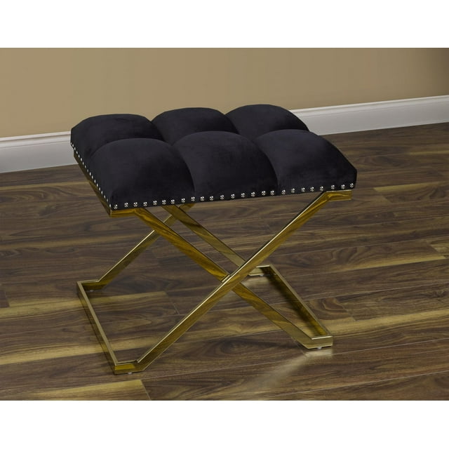 K-Living Light Black Suede With Gold Base Bench