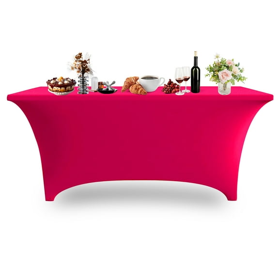 6FT Spandex Table Cover Rectangular Stretch Spandex Tablecloth, Table Clamps for Outdoor Picnic Beach Party Camping,Rose,1 Pack