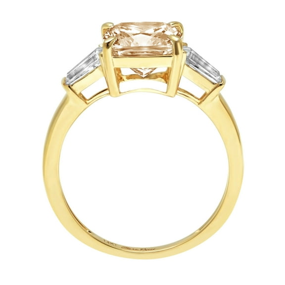 3 ct Cushion Cut Natural Morganite Three-Stone Engagement Ring for Women in 18K Yellow Gold