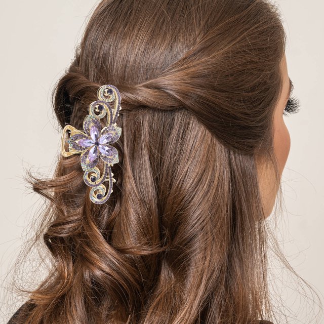 OHOIOLLA Clip Largó Para Con Floral Y Detalles De Pedrería En Color Morado