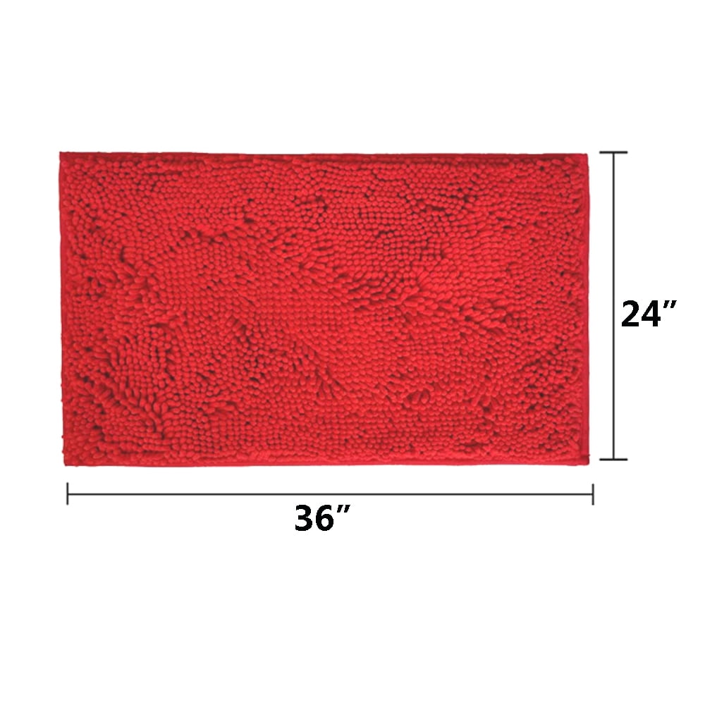 Soft Chenille Bathroom Rugs 36" x 24" Red Shaggy Absorbent Non-Slip Backing Bath Mats Machine Washable