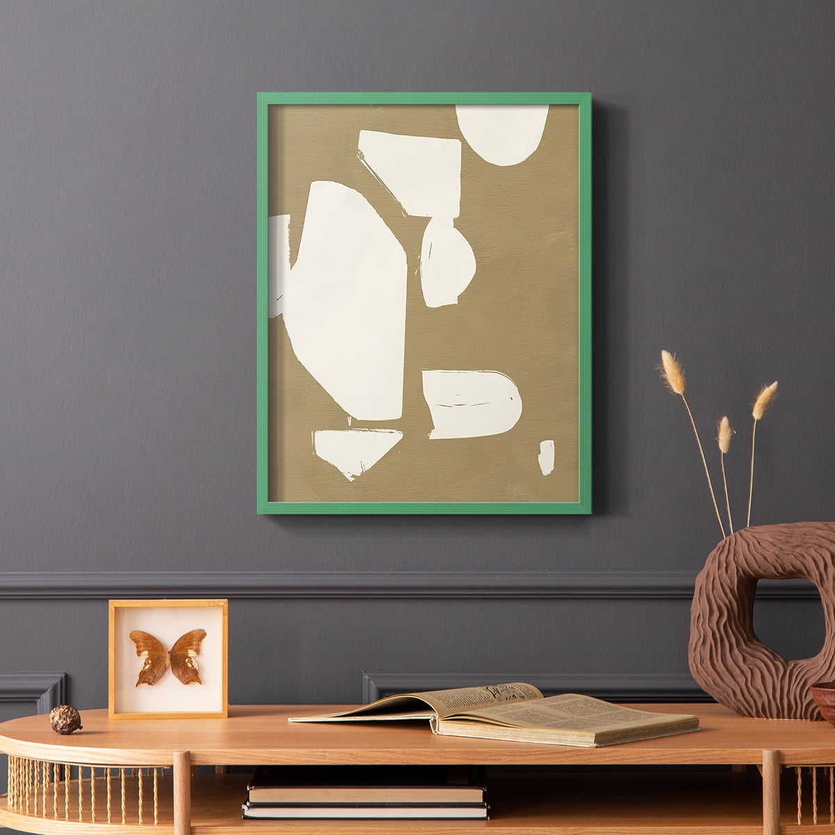 Chunky Abstract II Framed Print in Green Solid Wood Framed Print No Nail Hanging