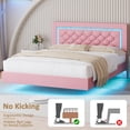 thumbnail image 3 of 4 EVER WINNER Queen Floating Bed Frame with LED Lights, LED Upholstered&nbsp;Platform Bed Frame with Diamond Tufted Headboard, Pink LED Bed Frame for Bedroom, Pink, 3 of 6