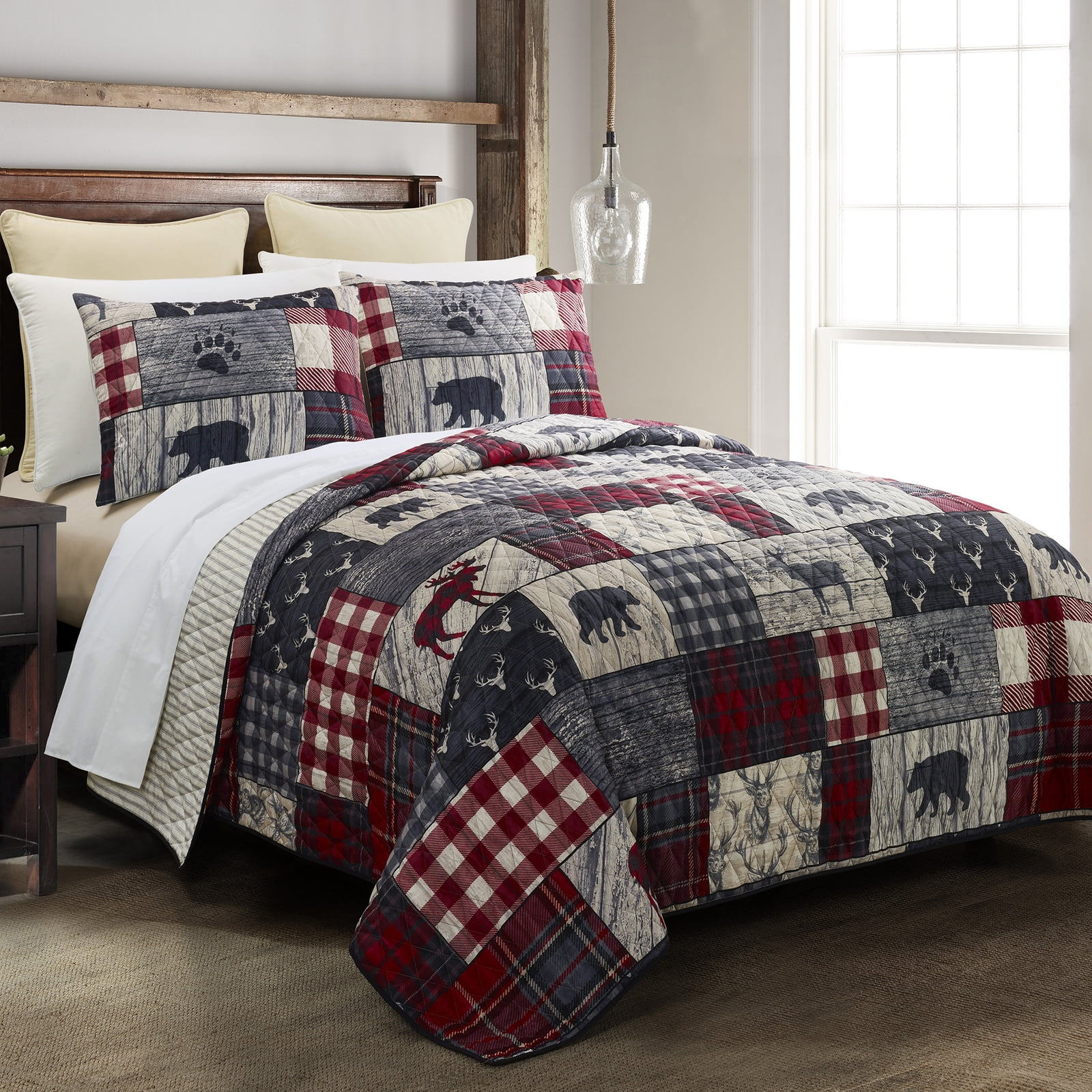 Donna Sharp Timber Wildlife Quilted Polyester Rustic Country Queen 3-Piece Set 