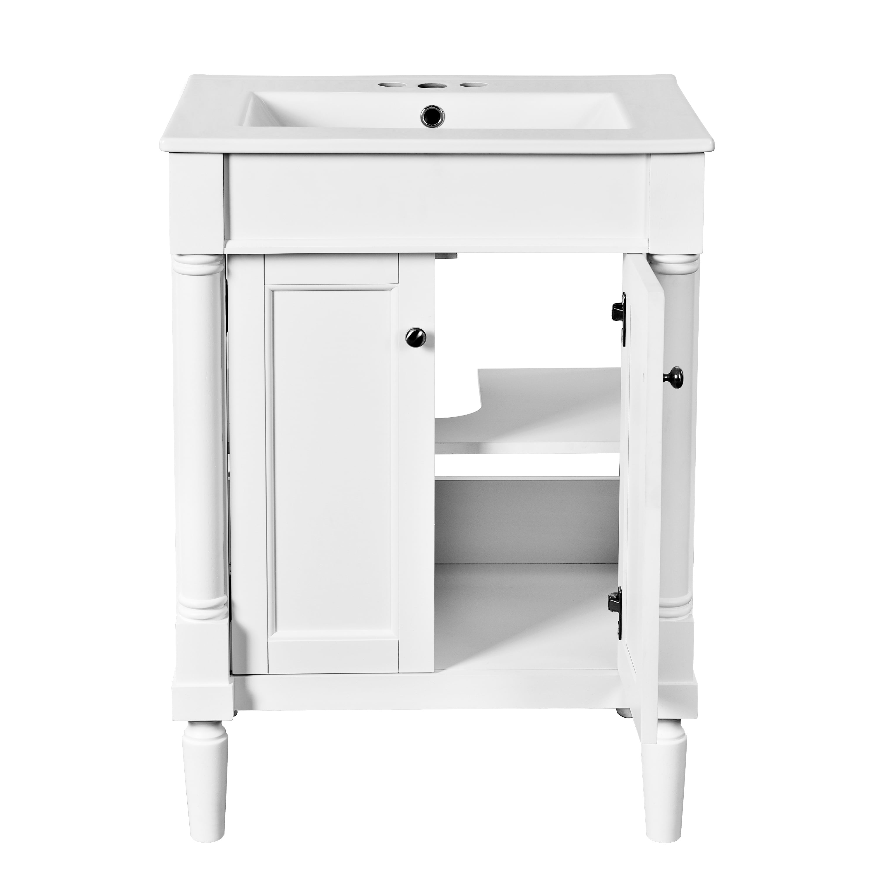 Pusnapku 24" Bathroom Vanity, Wood Bathroom Cabinet with Single Ceramic Sink and Adjustable Shelf, Freestanding Storage Cabinet with Soft-Closing Door, Sink Vanity Combo