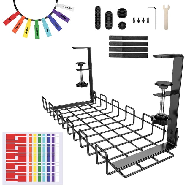 Milaget 15.7'' Desk Cable Management Tray Keeps Space Cleaning Wire Organizer under Desk black