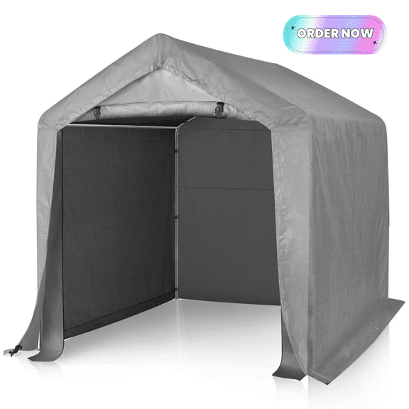 Tcbosik 6x6ft Heavy Duty Carport, Outdoor Shelter with Rolled up Door, Garage Shed for Bikes, Motorcycles and Outdoor Tools, Gray