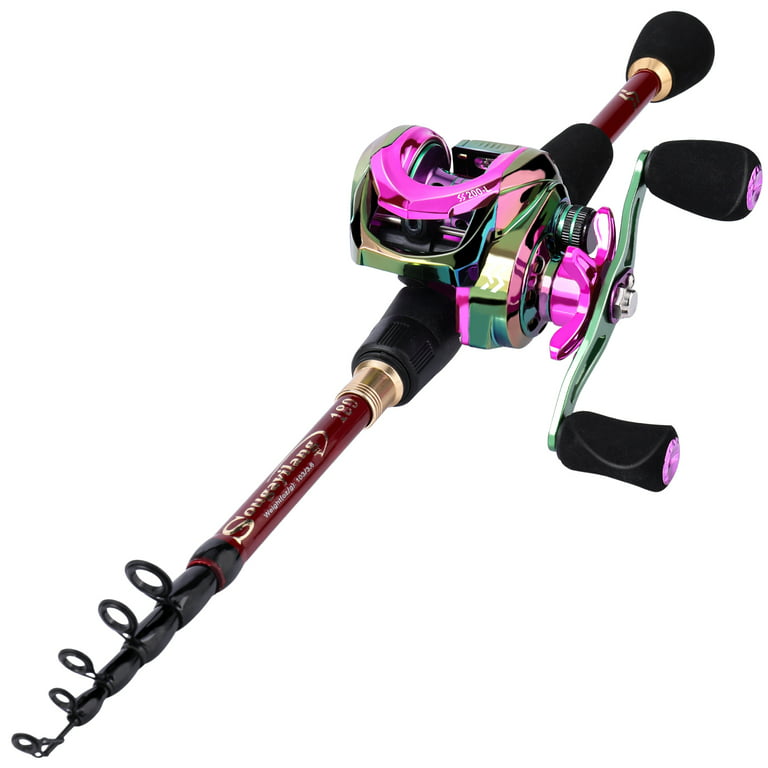 Sougayilang Baitcast Combo Telescopic Casting Fishing Rod and Colorful  Baitcaster Reel for Trout Carp Fishing