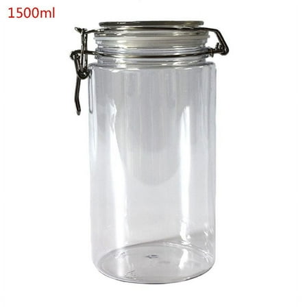1500ML Plastic Round Clip Top Storage Jar With Airtight Seal Lid Food Container