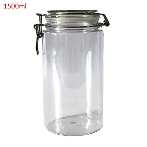 1500ML Plastic Round Clip Top Storage Jar With Airtight Seal Lid Food Container