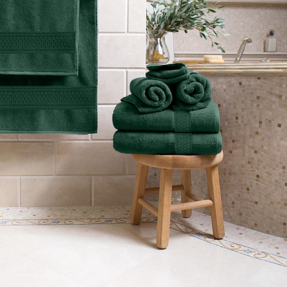 Dan River 6 Piece Towel Set Soft Quick Drying Cotton Bath Towel For Gym, Spa and Bathroom - Hunter Green