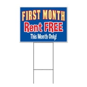 First Month Rent Free (18 x 24) Yard Sign, Includes Metal Step Stake