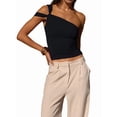 thumbnail image 2 of Women's One Shoulder Asymmetric Strapless Tube Fitted Y2k Tank Going Out Outfit Top Black M, 2 of 9
