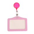 thumbnail image 2 of PU Leather ID Badge Holders with Retractable Reel, Horizontal Name Card Sleeves, Durable Clip-On Design for Work/Events (Pink/1 Pcs) 4.06x3.15", 2 of 7