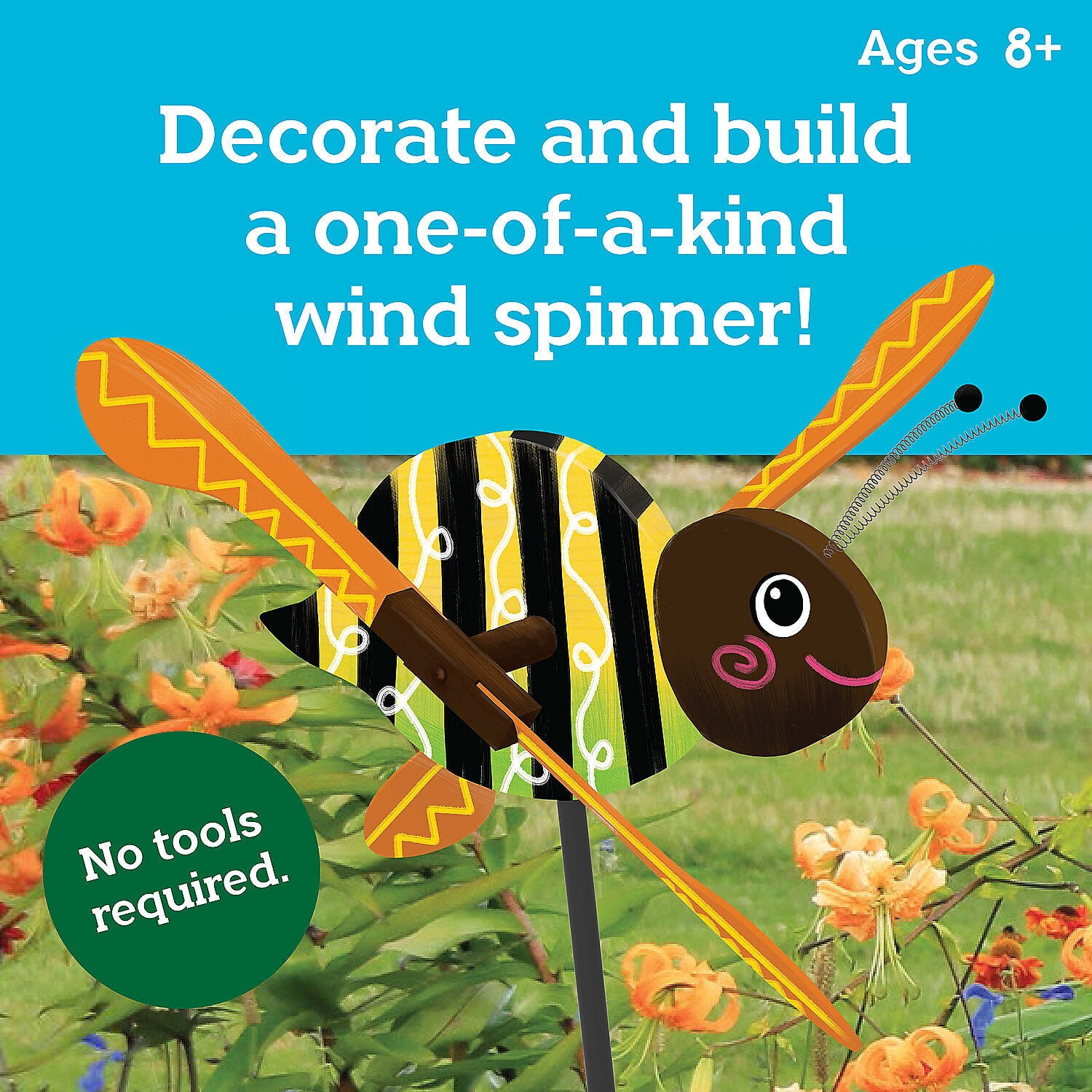 MindWare Make Your Own Bumble Bee Wind Spinner Wood Craft Kit, Build & Decorate for Ages 8 & Up
