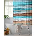 thumbnail image 2 of Split Shower Curtain for Transfer Bench, Turquoise Brown Fabric Shower Curtains for Bathroom, Abstract Wood Grain Gradient Stripes Tub Sliding Transfer Bench Waterproof Bath Curtains 72"x72", 2 of 9