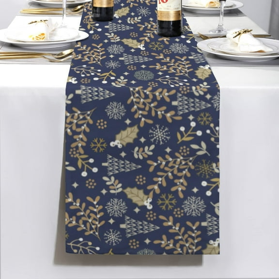 Christmas Table Runner | Gold Holly | Holiday Dinner Table Decor