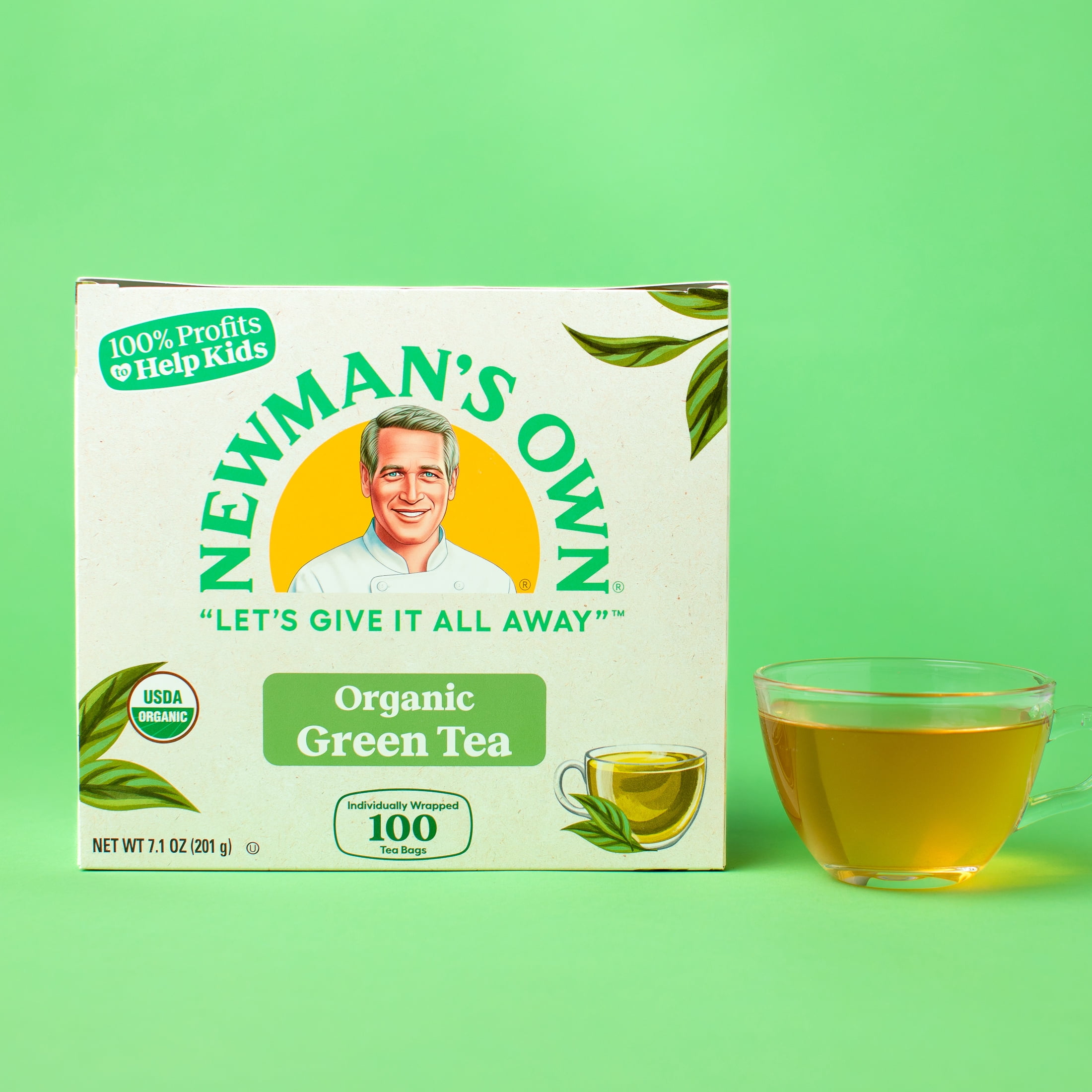 Newman's Own Organic Green Tea, Green Tea with 100 Individually Wrapped Tea Bags Per Box (Pack of 5) USDA Certified Organic Contains Caffeine Brew Hot