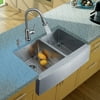 Vigo VG15099 33" Double Basin Farmhouse Apron Front Kitchen Sink with VG02012 Ch
