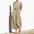 thumbnail image 2 of MSJUHEG Jumpsuits For Women Dressy Joggers For Women Women'S Solid Color High Waist Short Sleeve Showing Thin Trousers Women'S Fashion Casual Loose Type Jumpsuit Jumpsuit Beige L, 2 of 5