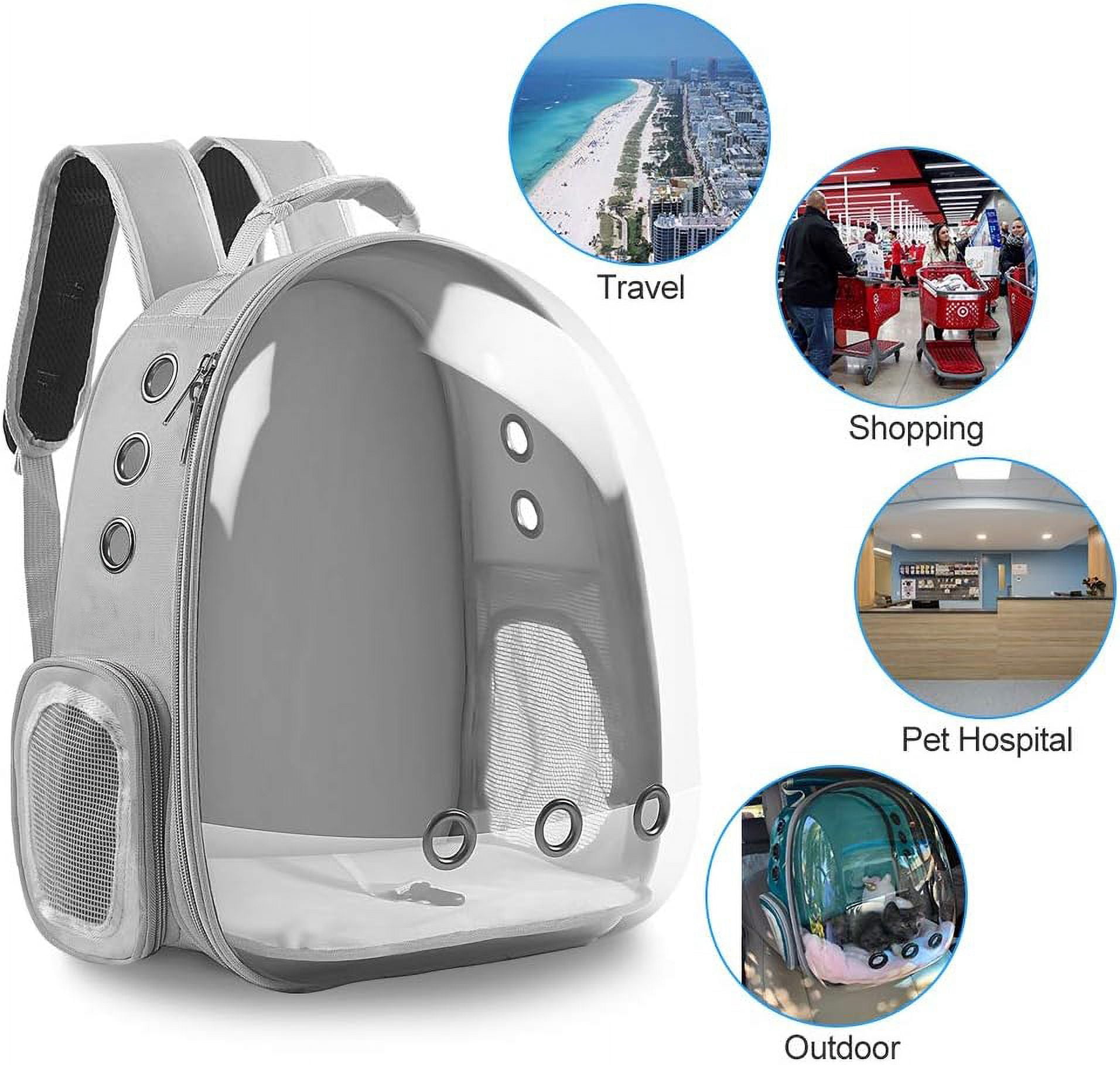 Pet Carrier, Cat/Dog Bubble Backpack, Pet Travel Bag, Small Space Pet Capsule Knapsack, Airline-Approved Ventilate Transparent Capsule Backpack for Hiking and Outdoor Use (Gray)