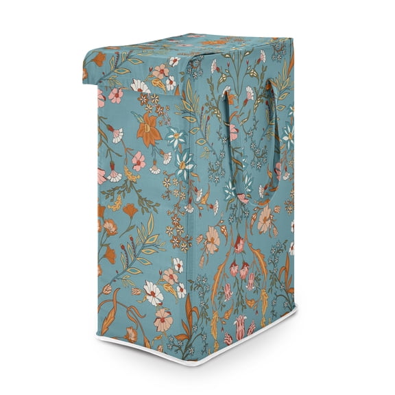 Sweet Jojo Designs Boho Floral Wildflower Blue and Orange Girl Foldable Laundry Hamper with Handles
