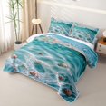 thumbnail image 3 of jejeloiu Underwater Shells Quilt Full,Pebble Beach Full Bedspread Sets For Boys,Teal White,3pcs, 3 of 7