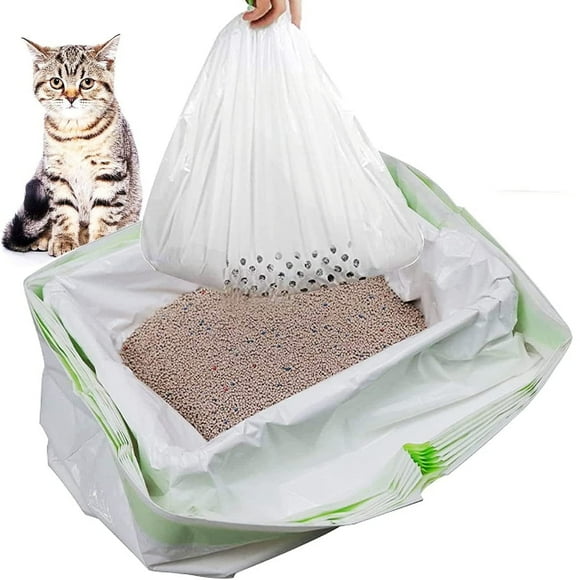 RULLINE 35-Count Extra Cat Large Litter Box Liners - Durable Drawstring Sifter Bags, 30 Perforated + 5 Non-Perforated for Pet Boxes