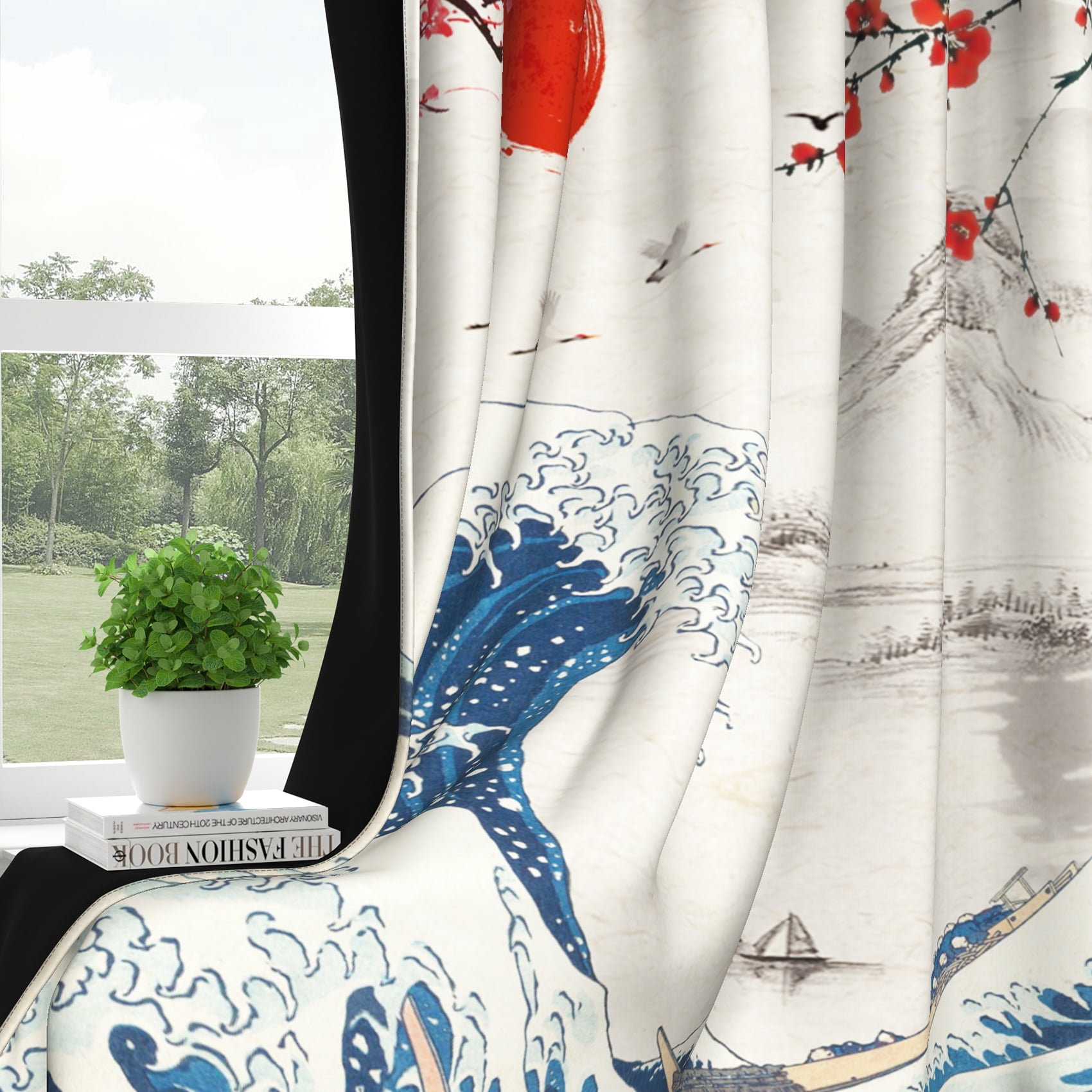 Japanese Cherry Blossom Blackout Window Curtains for Living Room,Noise Reducing Curtains,52x84 Inch,Set of 2