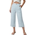 thumbnail image 2 of Cropped Pants Womens Petite Linen Pant 2026 Lightweight Elastic Waist Wide Leg Mid Calf Length Summer Beach Dress Capris Blue L, 2 of 6