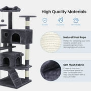 EDX 54 Cat Tree Tower for Indoor Cats, Multi-Level Pet Furniture with Sisal Scratching Post, Large Cozy Condo, Climbing Ramp, Kitten Toy, Dark Grey