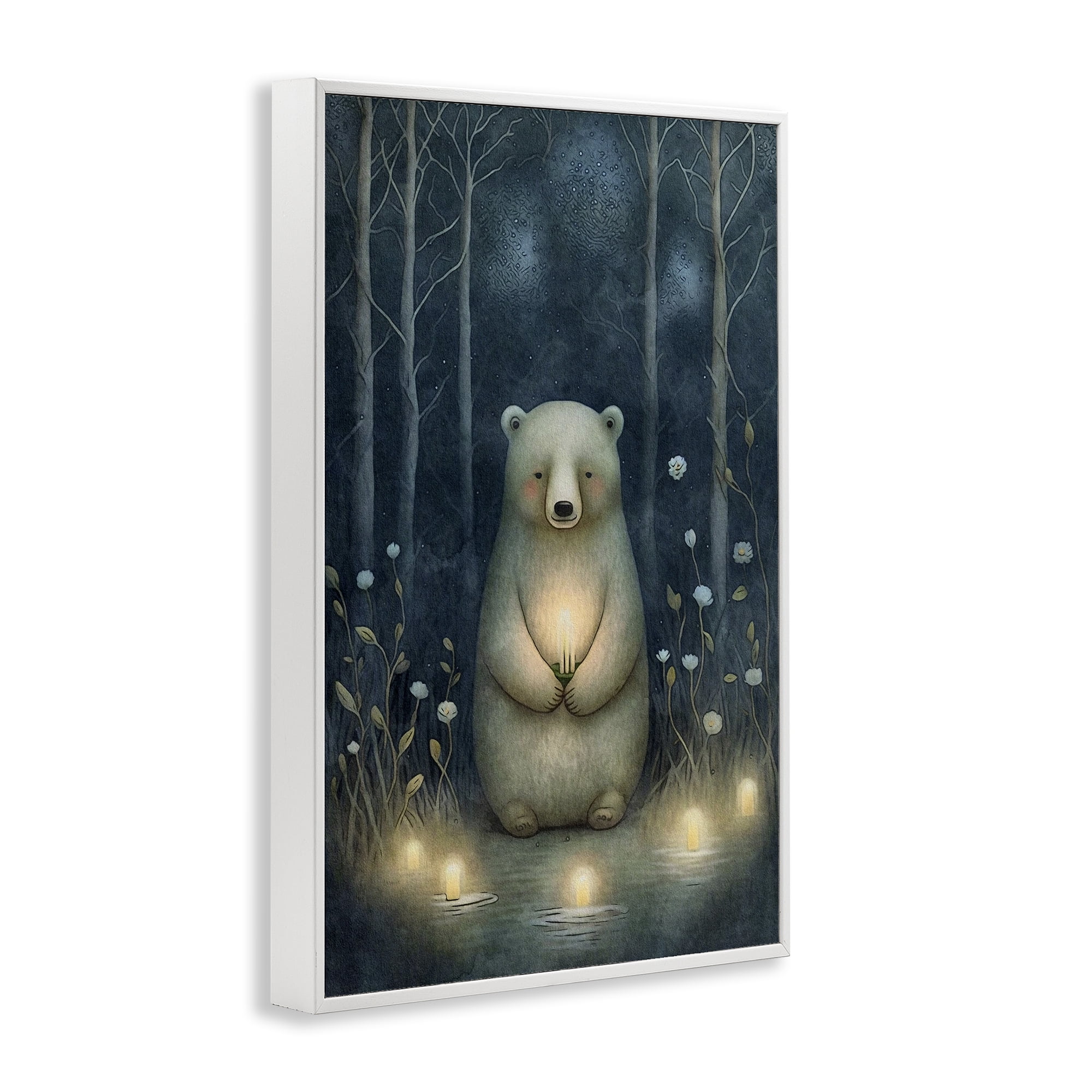 Stupell Industries Mystic Polar Bear Landscape Painting White Framed Art Print Wall Art, 12 x 18