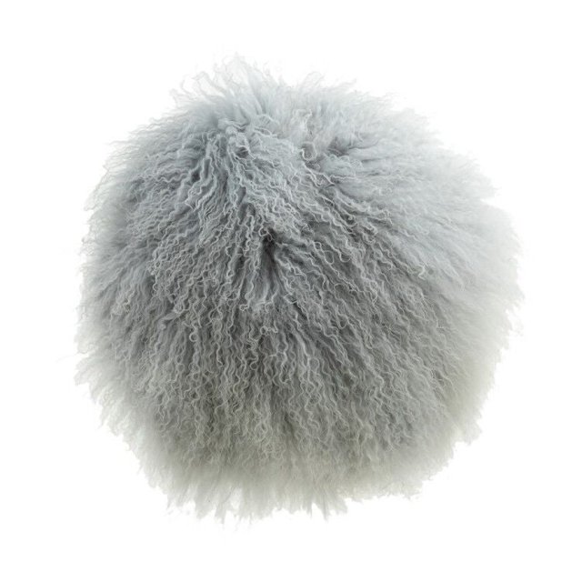 Light Gray Round Mongolian Lamb Fur With Microgel Feather Like Insert Pillow