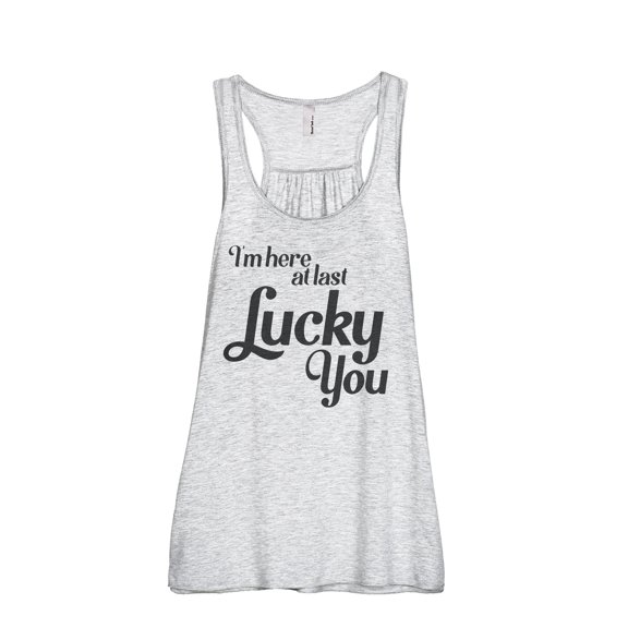 I'm Here At Last Lucky You Women's Fashion Sleeveless Flowy Racerback Workout Yoga Tank Top Sport Grey Large