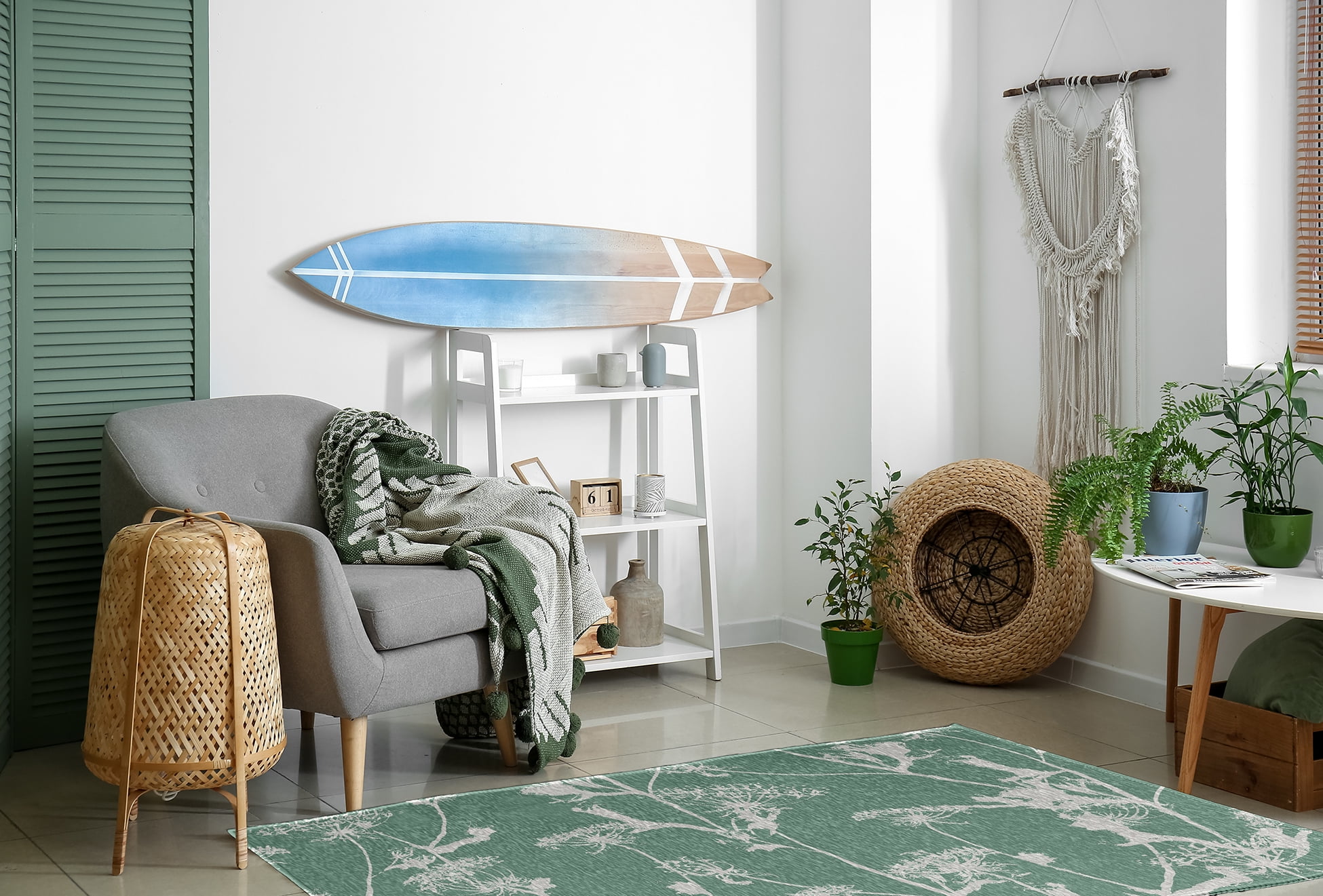 4' x 6' Simply Daisy Windy Blossom Modern & Contemporary Chenille Area Rug, Green
