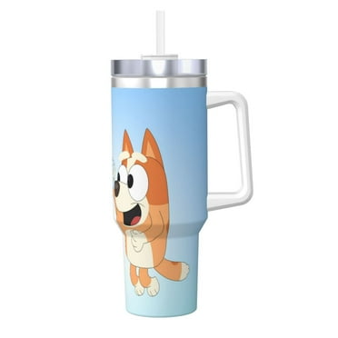 Lsque Bluey Pattern 40 OZ Ice Bully Cup with Handle and Straw, Double Wall Stainless Steel Tumbler Travel Coffee Cup with Lid for Christmas Present