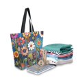 thumbnail image 2 of FORMRS Womens Canvas Tote Bag with Zipper Inner Pocket Shoulder Handbag, Blue Colorful Flowers, 2 of 7