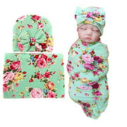 1 Pack BQUBO Newborn Floral Receiving Blankets Newborn Baby Swaddling with Headbands or Hats Sleepsack Toddler Warm