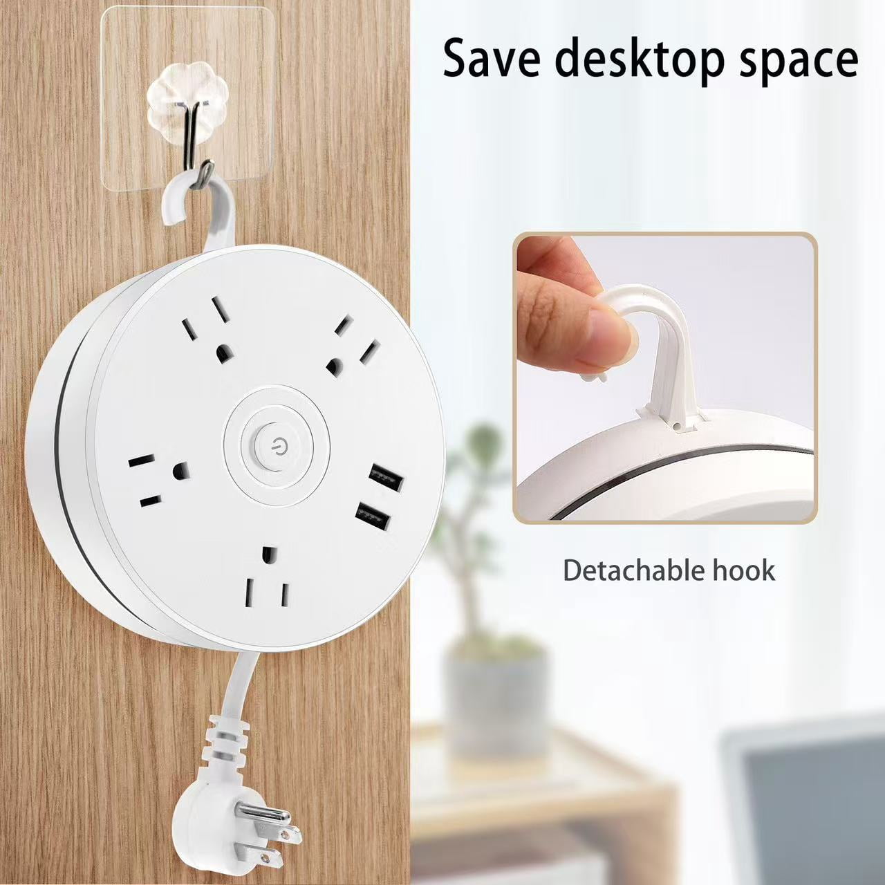 WEDAN Compact USB Desktop Power Strip - 4-Spaced AC Outlets & Dual USB Ports with 5.2Ft Adjustable Cord, Multi-Device Charging Hub for Home/Office/Travel (Overload Protection)