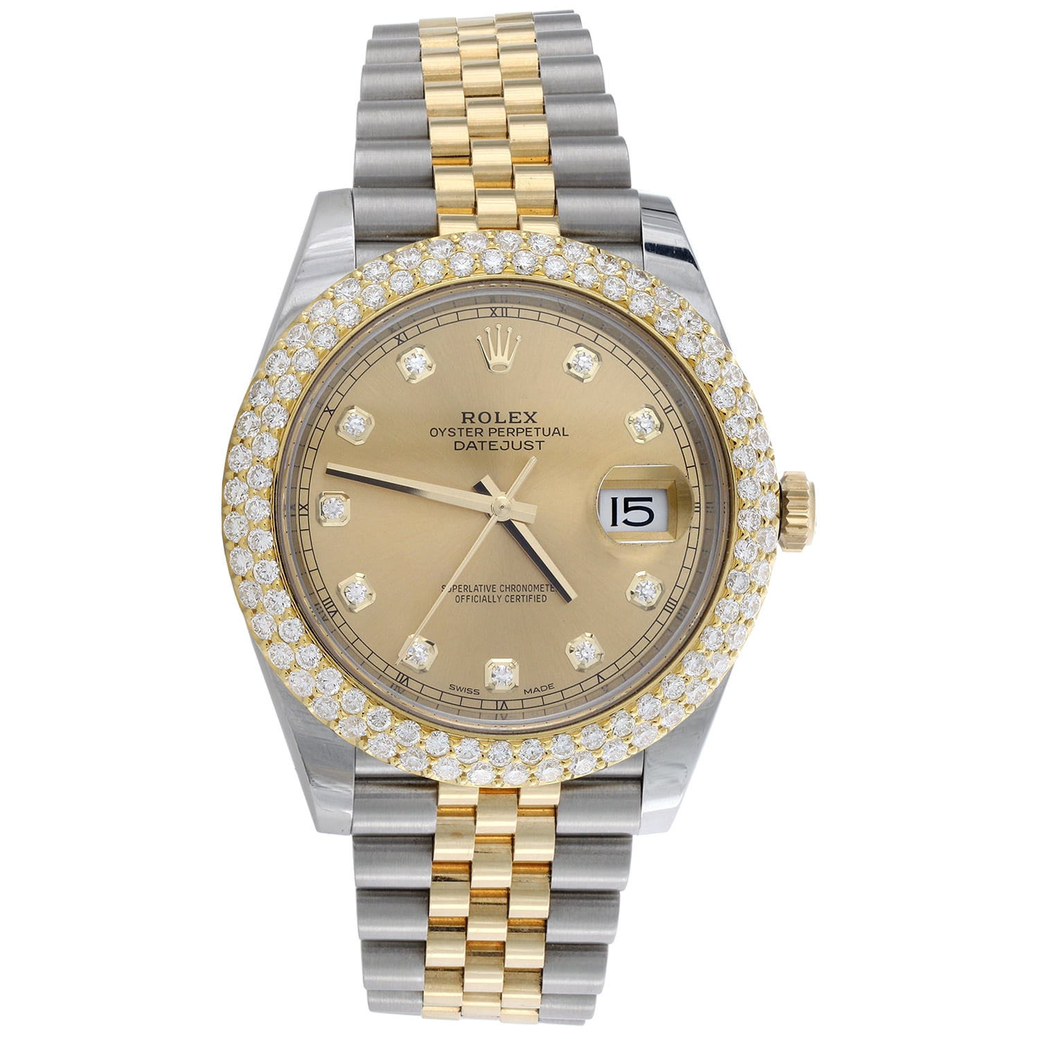 Mens DateJust 41 Champagne Diamond Dial Watch 126333 Honeycomb Bezel 4 CT - PreOwned - Walmart.com