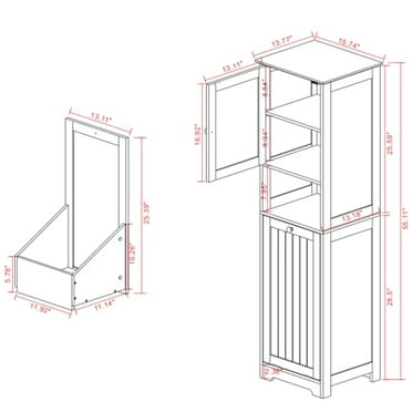 Tilt-Out Laundry Sorter and 3-Tier Storage Shelves, Wooden Tilt Out Trash Cabinet, 53" Tall Bathroom Storage Organizer for Sleeping Room, Laundry Room