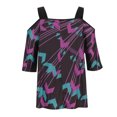 thumbnail image 3 of Correa recortada Suelta Estampado de mujer Cuello de una línea Manga tres cuartos Talla grande Top Pompotops hfajkhk137656, 3 of 6