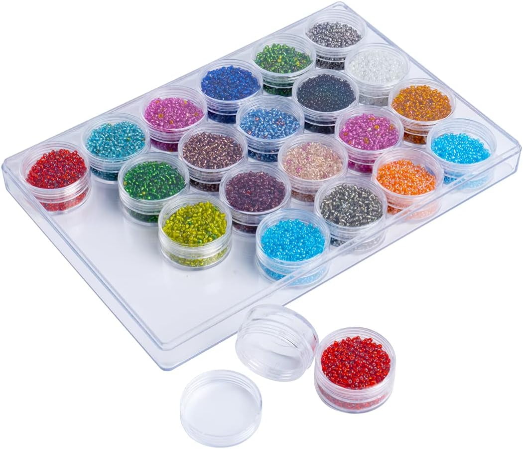 ABCISI Clear Bead Storage Organizer Case, 24pcs Screw-Top Embroidery Diamond Painting Storage Containers Jars, Art Craft Accessories Jewelry Storage Bottles Holder with Lids Storage Box (1 Pack)